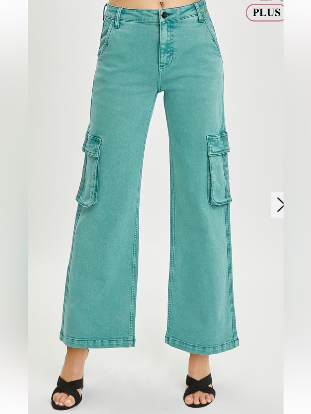 75 1X - 3X  RISEN -HIGH RISE CARGO POCKET WIDE LEG PANTS